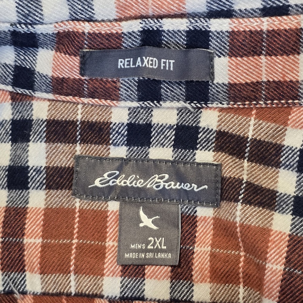 Eddie Bauer Button Down Shirt Mens 2XL Brown Plaid Relaxed Fit Gorpcore Outdoors - Picture 11 of 12